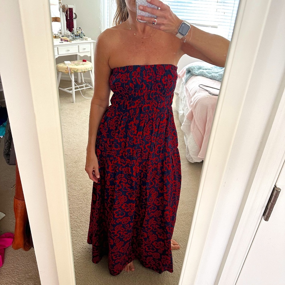 Sundry Aloha Floral Strapless Maxi Dress Red and Navy - Size 1